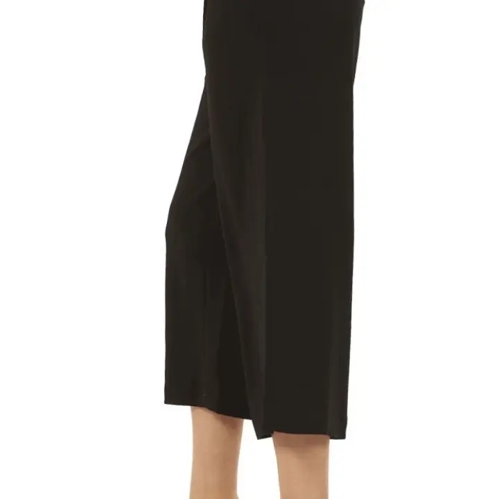 Ladies Black Cropped Pants 3/4 Womens Crop Summer Wide Leg Trousers SIZE 8 & 10