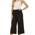Ladies Black Cropped Pants 3/4 Womens Crop Summer Wide Leg Trousers SIZE 8 & 10