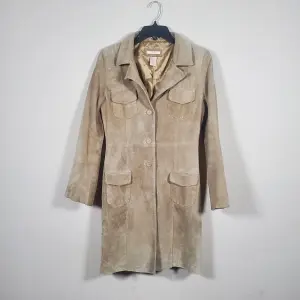 VTG Y2K Forever 21 Suede Leather Trench Jacket Coat Women’s Med Tan Beige Long