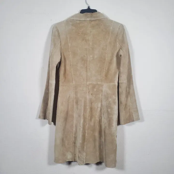VTG Y2K Forever 21 Suede Leather Trench Jacket Coat Women’s Med Tan Beige Long