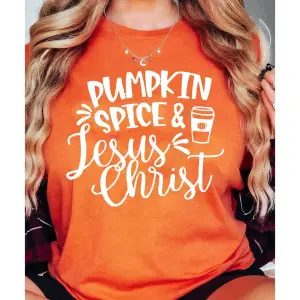 NNEDSZ Exchange PUMPKIN SPICE & Jesus Christ Graphic T-shirt - S