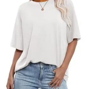 Womens Oversized T Shirts Short Sleeve Crewneck Tops Casual Loose Large White
