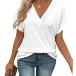 T Shirts Short Sleeve V Neck Tees Womens Tops Beach Vacation XX-Large White