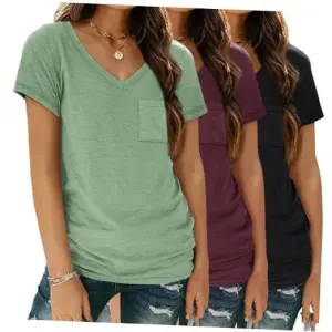 3 Pack Womens V Neck T Shirts Short Sleeve Tees Medium Blackgreenred