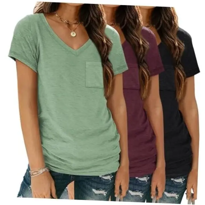 3 Pack Womens V Neck T Shirts Short Sleeve Tees Medium Blackgreenred