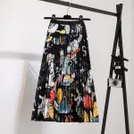 Woman Mickey Mouse Cartoon Pleated Skirt Elastic High Waist Long Dress Midiskirt