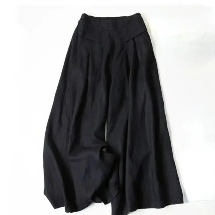 Women Summer Trousers Loose High Waist Bottom Casual Wide Leg Cotton Linen Pants