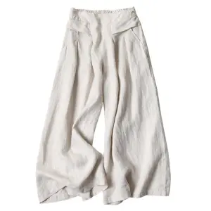 Women Summer Trousers Loose High Waist Bottom Casual Wide Leg Cotton Linen Pants