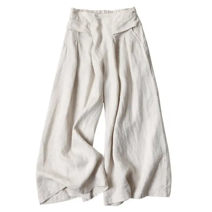 Women Summer Trousers Loose High Waist Bottom Casual Wide Leg Cotton Linen Pants