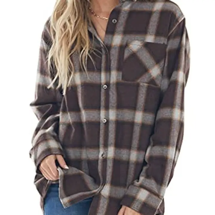 NUOREEL Women Corduroy Shirts Casual Long Sleeve Button Down Small Chocolate