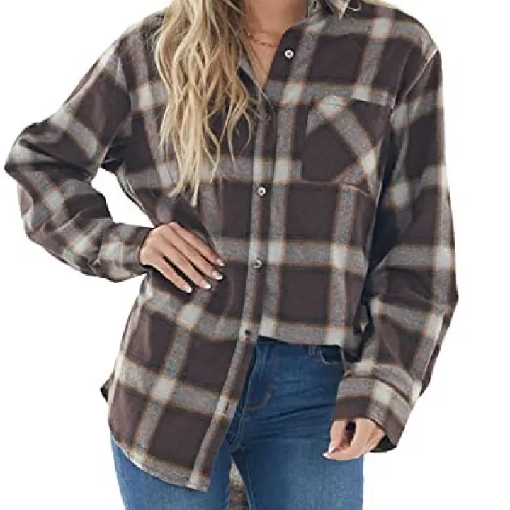 NUOREEL Women Corduroy Shirts Casual Long Sleeve Button Down Small Chocolate