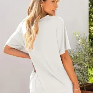 Womens Oversized T Shirts Short Sleeve Crewneck Tops Casual Loose Large White