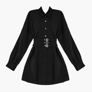Korean Aesthetic Black Dress With Wide Waist Corset Belt
