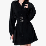 Korean Aesthetic Black Dress With Wide Waist Corset Belt