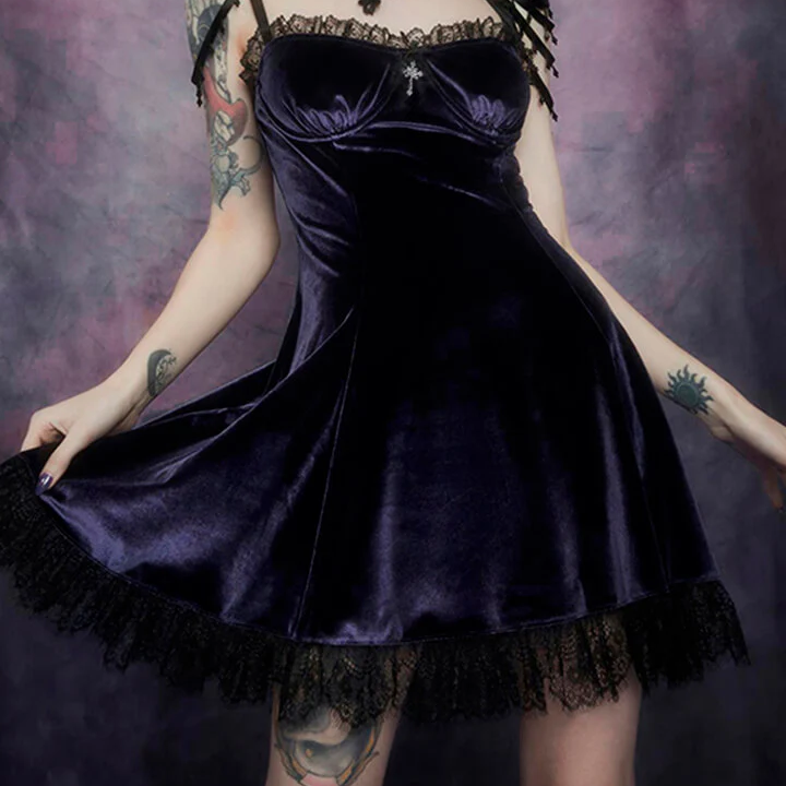 Gothcore Black Velvet Dress