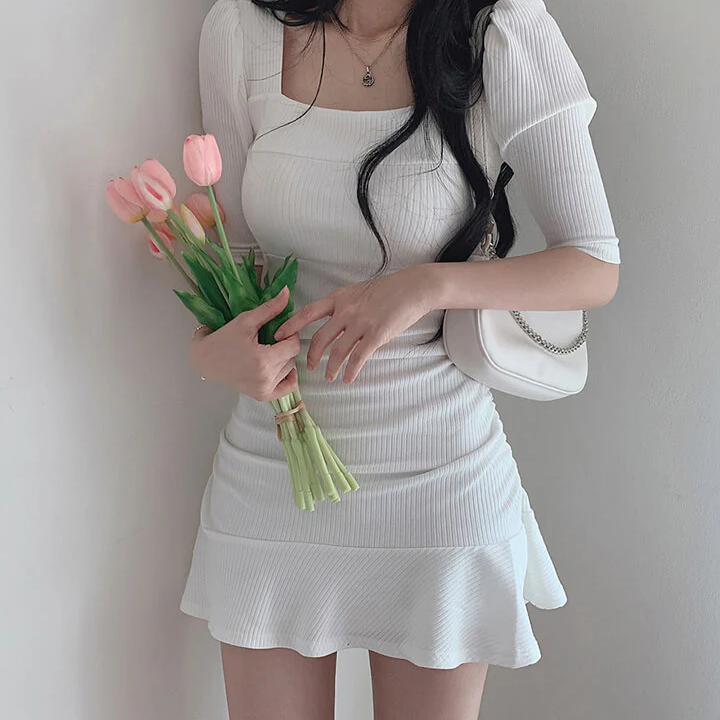 Coquette Aesthetic Dress Puff Shoulder