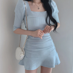 Coquette Aesthetic Dress Puff Shoulder