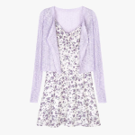 Lilly Purple Floral Soft Girl Dress and Cardigan
