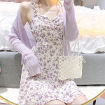 Lilly Purple Floral Soft Girl Dress and Cardigan