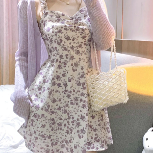 Lilly Purple Floral Soft Girl Dress and Cardigan